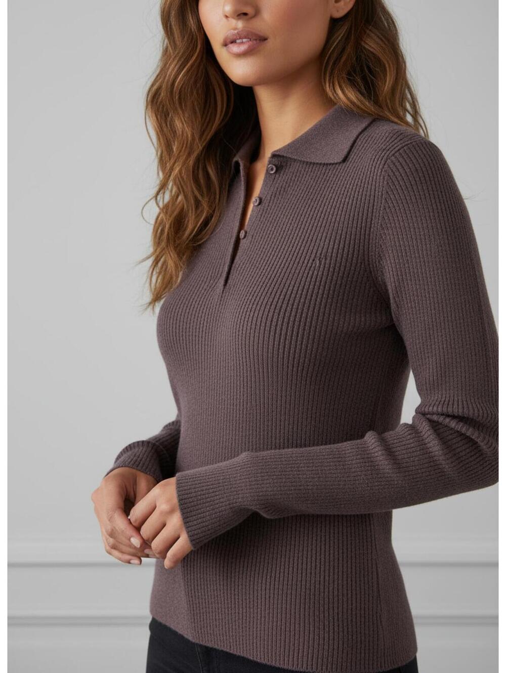 NWT Vince Ribbed Knit Polo Sweater in Brown Sz XS